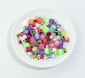 100pcs/lot 6 7 10mm Acrylic Alphabet Beads Colored Square Big Hole Beads For Jewelry Making Letter Bead DIY Bracelet Necklace