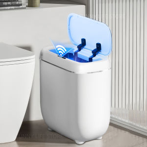 14L Bathroom Smart Trash Can Narrow Automatic Sensor Trash Can Waterproof Wastebasket Charging/Battery Model Trash Bin With Lid