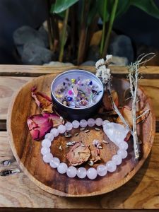 Rose Quartz bracelet and Love Ritual Candle Set
