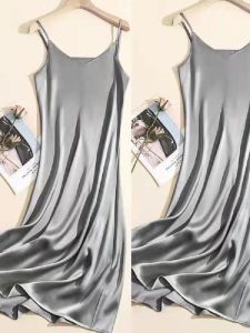 Silk Satin Mid-Length Wrap Dress Summer New Style Home Wear Outerwear Acetate Vest Dress Fishy Elegant Style Spring 2022