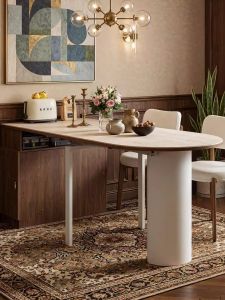 Household Small Spaces Marble Surface Real Wood Foldable Extending Dining Table