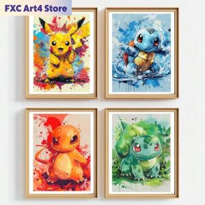 Frameless Anime Pokemon Pikachu Charmander Bulbasaur Squirtle Poster HD Canvas Painting Home Living Room Painting Wall Art  Gift