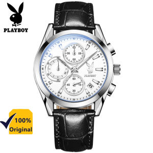 PLAYBOY New Design Watch For Men Water proof Original Multifunctional Timing Luminous Genuine Leather Strap