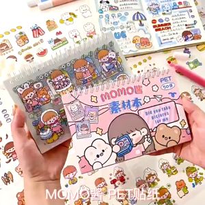 Sticker Buku Kartun Comel 50 Helai Tidak Sama Buku Dekorasi Hand Journal Kanak Kanak Pelajar Hiasan Buku Nota MOMO Sauce Hand Account Sticker Book 50 Non Repeat Small Pattern Decorative MOMO酱手账贴纸素材本50张不重复手帐贴纸本可爱线圈小图案装饰贴画 B394
