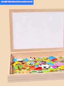 Đồ chơi bảng gỗ nam châm ghép tranh kèm bảng viết thông minh 2 mặt Kenmart nhiều chủ đề có bút tẩy xóa hàng cao cấp