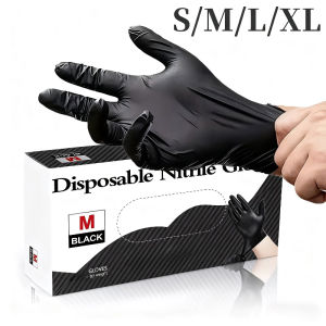 30/60/90PCS Disposable Black Nitrile Gloves Household Kitchen Nitrile Gloves Embroidered Beauty Cleaning Dirt Isolation Tools
