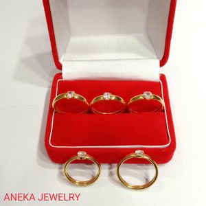 Cincin cor mata 1 Perak 925 Sepuh Emas Kuning