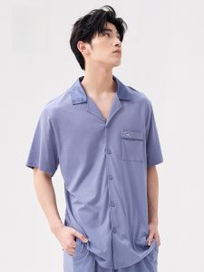 HLA | Bộ đồ ngủ cotton nam mùa hè tay ngắn quần short cảm giác mát mẻ có thể mặc ngoài trời HLA Home Simple Style Quần áo mặc nhà