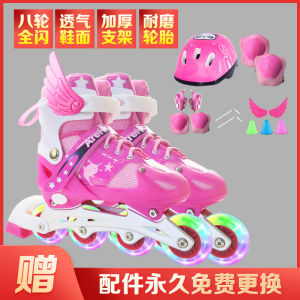 Girls Roller Skates Childrens Inline Skates Beginner 6-12 Years Old Pink Wheels Roller Blades Ice Skating Shoes