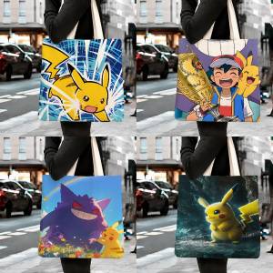 Bandai | Pokemon Mega Evolution Storage Bags Tote Bag Travel Summer Beach Shoulder Bag Reusable Grocery Shopping Bag Anime Artwork