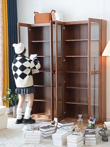 ViRYN Wooden Multilayer Transparent Bookshelf Living Room Display Cabinet Children’s Storage Rack Dust-proof Bookcase