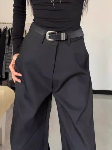 กางเกงขายาวทรงหลวมเอวสูง ทรงหลวม กางเกงขายาวลำลอง สีดำ ทรงหลวม กางเกงขายาวทรงหลวมสำหรับผู้หญิงไซส์ใหญ่