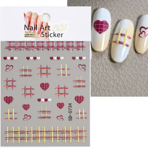 1Pc 5D Embossed Pastel Plaid Bow Nail Stickers Colorful Checkered Self-Adhesive Nails Decals French Pearl Chain Manicure Sliders