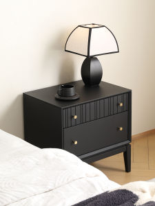 Modern Minimalist Black Wooden Nightstand Drawer Style Bedroom Storage Cabinet Rubber Wood Material Double Door Wardrobe