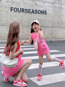 Princess Style Pure Cotton Printed Girls Dress Summer New Arrival Parent-Child Matching Vest Skirt Outfit Breathable Comfortable