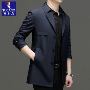 Business Casual Mens Long Coat Wooden Duck Style Waterproof Polyester Spring Autumn New Fashion City Scenery Suit Jacket