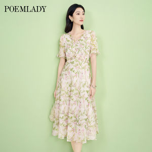 POEMLADY | Beach Vacation V-neck Short Sleeve Floral Tea-length Dress