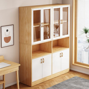 Integrated Display Bookcase Storage Cabinet Living Room Office Floor Standing Shelf Density Board Material with Door