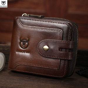 Bullcaptain Genuine Leather Wallet for Men RFID Blocking Bifold Brown Card Holder with Coin Pocket Large Capacity Male Purse