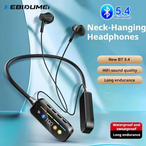 Kebidumei | KEBIDUMEI Bluetooth 5.4 Headphones with Screen Neckband Earphones Wireless Headsets HiFi Stereo Sports Earbuds Support TF Card