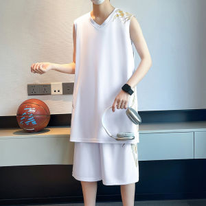 Lightweight Summer Ice Silk Sleepwear Basketball Sportswear Set Sleeveless Vest Shorts Youth Home Clothes Set Polyester Fiber