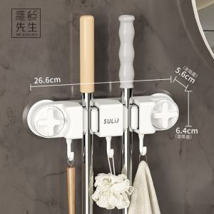 Mr. Grocery JOJOS L. PD. Multi-Functional Broom Holder Suction Cup Mop Holder No Drilling Required Bathroom Organizer