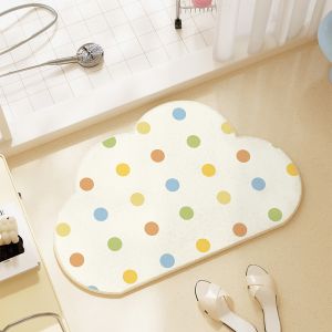 VIKAMA Cloud Shaped Polka Dot Bath Mat Non Slip Water Absorbent Cute Pastel Floor Rug For Bathroom Kids Bedroom Entrance Decor