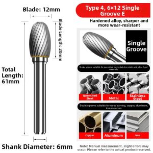 GONGFUMEN | Hard Alloy Metal Carving Rotary File 6x12mm