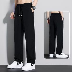 ROMON | Quần dài thường ngày bằng lụa băng mùa hè mỏng thể thao co giãn nhanh khô thẳng rộng rãi cảm giác mát mẻ