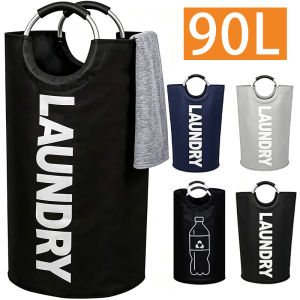 90L Large Capacity Laundry Basket / Thickened Waterproof Laundry Hamper with Padded Handle / Dirt-resistant Collapsible Tall Clothes Storage Bin