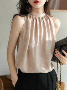 Neck Hanging Strap Vest Top Womens Summer New Style High-End Acetate Sleeveless French Shirt Thin round Neck Commute Style