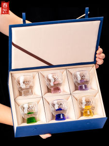 Chinese Style Crystal Glass White Wine Cup Set Thickened Liquor Cup Gift Box 50ml Heavy Duty Alcohol Glasses for Gifts