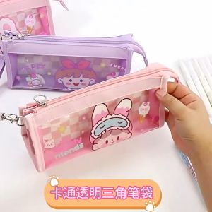 TXS36 TEMPAT PENSIL SEGITIGA TRANSPARAN KOTAK PENSIL TEMPAT PEN KOTAK PEN TEMPAT PENSIL WARNA TKM