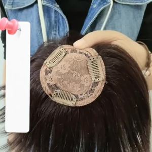 9x9-17cm 100% Human Hair Piece Black And Dark Brown Hair Topper Hair Replacement Cover White Hair Breathable And Lightweight Wig Increase Hair Volume For Women