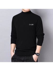 Autumn Winter Warm Thick Fleece Half High Collar T-Shirt for Men and Teenagers Fashionable Double-Sided Long Sleeve Top