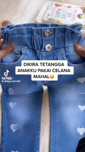 Celana panjang jeans strech anak perempuan usia 2-12tahun bordir Love bawahan celana rawis