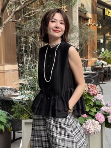 YUFUQING | Hebe Style Black Lace Trim Sleeveless Vest Womens Loose Fit Summer Top Elegant Personality High Waist Long Pants Daily Wear