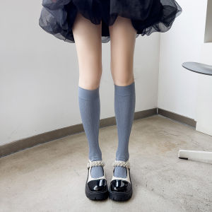 Womens Long Ice Socks Calf Socks Summer Thin Velvet Color Japanese Style JK Pure Color High Waist Pressure Slim Looking