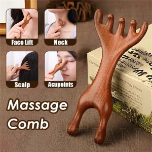 Deer Antler Acupuncture Comb Double End Wide Tooth Help Blood Circulation Body Massager Tool Sandalwood Head Comb Wooden Scalp Massage Comb