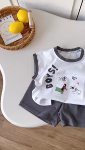 Set bộ bé trai áo tanktop họa tiết Boys phong cách hàn quốc kèm quần short 1 tới 7t BERNIE T0226B10