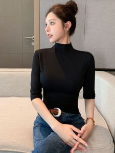 Modale Base Shirt Womens Sleeveless Top Half High Collar Five Sleeve Inner Wear Slim Fit Spring Autumn New Large Size