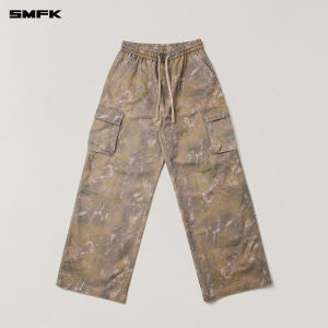 SMFK | Wide Straight Leg Workwear Pants Retro Fading with Drawstring