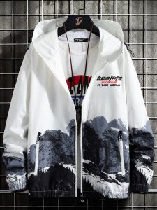 ROMON | Romon Mens Jacket Trendy Brand Spring Autumn New Style Casual Windproof Hooded Youth Gradient Color Block Fashion City Outfit