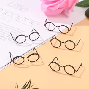 A LAU 5PCS Black Frame Miniature Doll Eyewear Miniature Metal Frame Lensless Miniature Eyewear Cute Toys Decoration Metal Round Doll Glasses Kids Gift