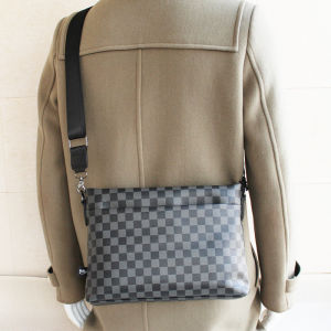 Fashionable Plaid Outdoor Leisure PVC Mens Crossbody Bag Messenger Bag Backpack Single Shoulder Bag Simple Korean Style
