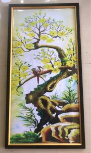 Hiasan Dinding Cetak Gambar Lukisan Pohon Bonsai dan Burung plus Bingkai uk:100cm x 50cm