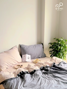 Bộ chăn mền ga gối GONI CHILL màu Xám Beige - Ga drap giường bo chun cao 4-25cm kích thước 1m 1m2 1m4 1m6 1m8 2m2