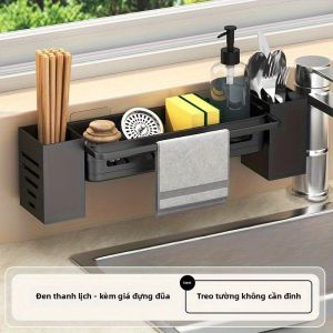 Giá Để Đồ Nhà Bếp Gắn Tường Không Cần Khoan Để Bọt Biển Khăn Lau Khăn Rửa Chén - Phụ Kiện Bồn Rửa Bằng Nhựa