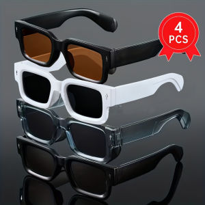 4 pairs of mens square casual fashion trend glasses retro thick frame decoration party style