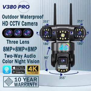 【BUY 1 TAKE 1】V380 PRO Outdoor CCTV Camera NO WIFI Needed Three Lens 8MP HD Waterproof Surveillance Two-Way Audio Night Vision ip Security Camera Free 4G sim card